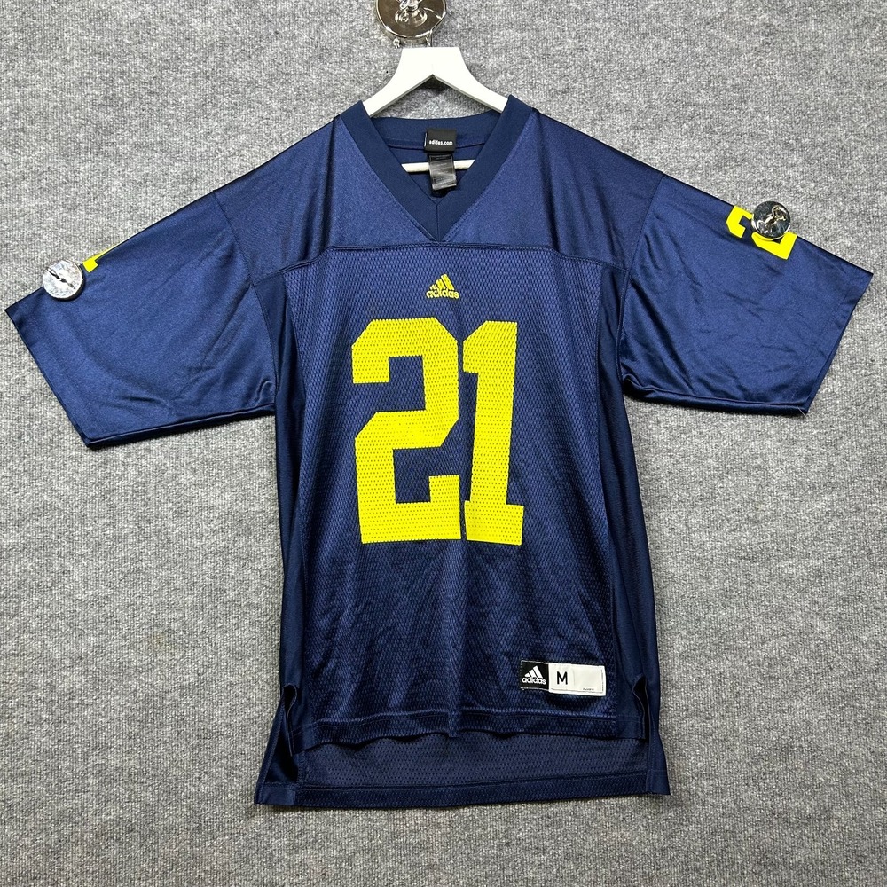 Adidas Michigan Wolverines # 21 Football Jersey Mens Blue Yellow V Neck- Medium